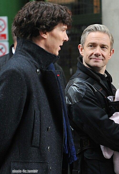 beyer_chri50076's tweet photo. Remember these moments  between Ben and Martin on set of Sherlock really happened... 
#setlock #BenedictCumberbatch #martinfreeman #bbcsherlock #freebatch https://t.co/QmTJztJU9o