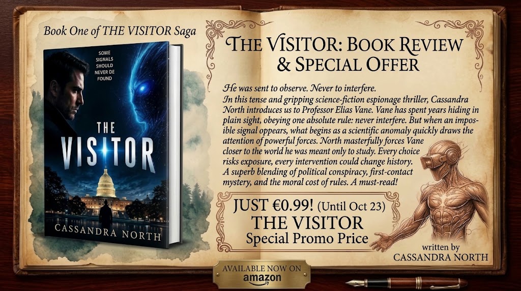 Anthony_ROB_'s tweet photo. 🚀 Discover THE VISITOR by Cassandra North!

A gripping blend of Science fiction, espionage &amp; political suspense Book One of THE VISITOR Saga.

Just €0.99 until October 23!
https://t.co/RQyHzs7fo8
#TheVisitor #SciFiBooks #CassandraNorth #SciFiBooks #ScienceFiction #BookPromotion https://t.co/i4Erw32CI9