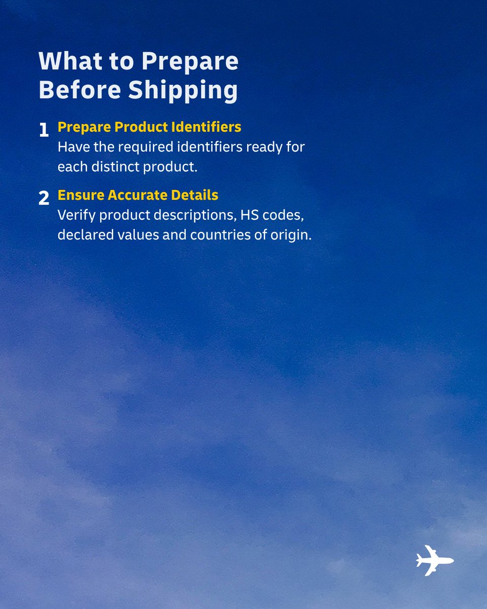DhlExpressMY's tweet photo. Your product's identity matters when shipping to the EU 🇪🇺

Starting 1 November 2026, additional Product Identifiers are required for EU-bound B2C eCommerce shipments.

Here's what you need to know to prepare when shipping with DHL Express.

Learn more: https://t.co/golnBF0G3F https://t.co/KVOhdi8iKE