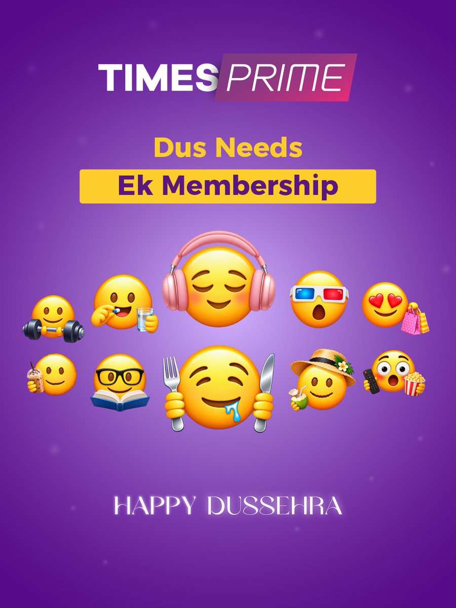 timesprime's tweet photo. Dus needs? Sorted. 😎💜
10 moods, 1 membership, endless ways to celebrate! ✨
Wishing you a Happy Dussehra from Times Prime.
#timesprime #dussehra #festive #memebership #celebration https://t.co/xcppW2xXlU