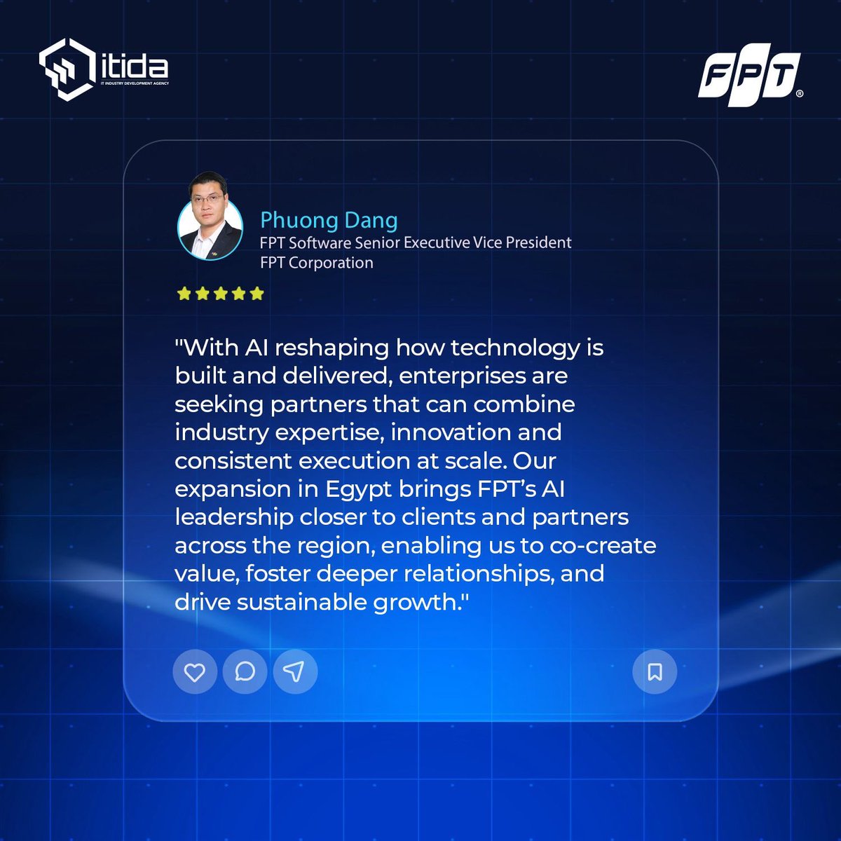 ITIDA's tweet photo. Egypt continues to attract global tech giants! 🇪🇬

FPT’s expansion reinforces Egypt’s position as a hub for high-value technology services, advancing AI capabilities and scaling complex tech delivery for global markets.

#ITIDA #FPT #InvestInEgypt https://t.co/kEpLZ2veEA