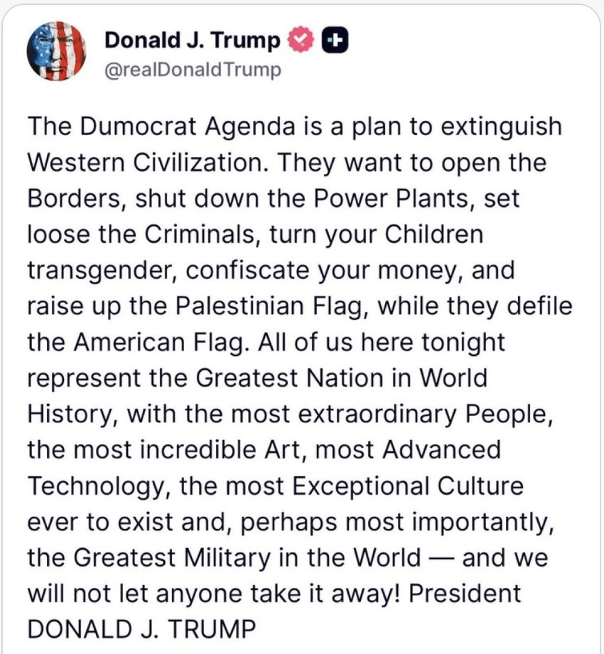 catturd2's tweet photo. Truer words have never been spoken. 

A vote for the Democrat party is a vote for the destruction of your own country. https://t.co/U945PmJs3a