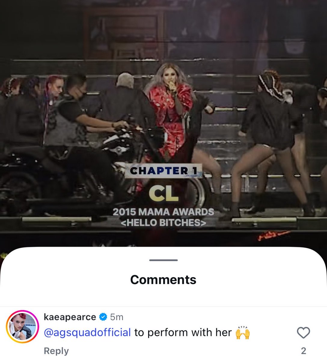 onIychaerin's tweet photo. AG SQUAD WILL BE PERFORMING WITH CL AT MAMA?!?!? 

or is this her asking 😭😭 https://t.co/1lMU5wMyWD
