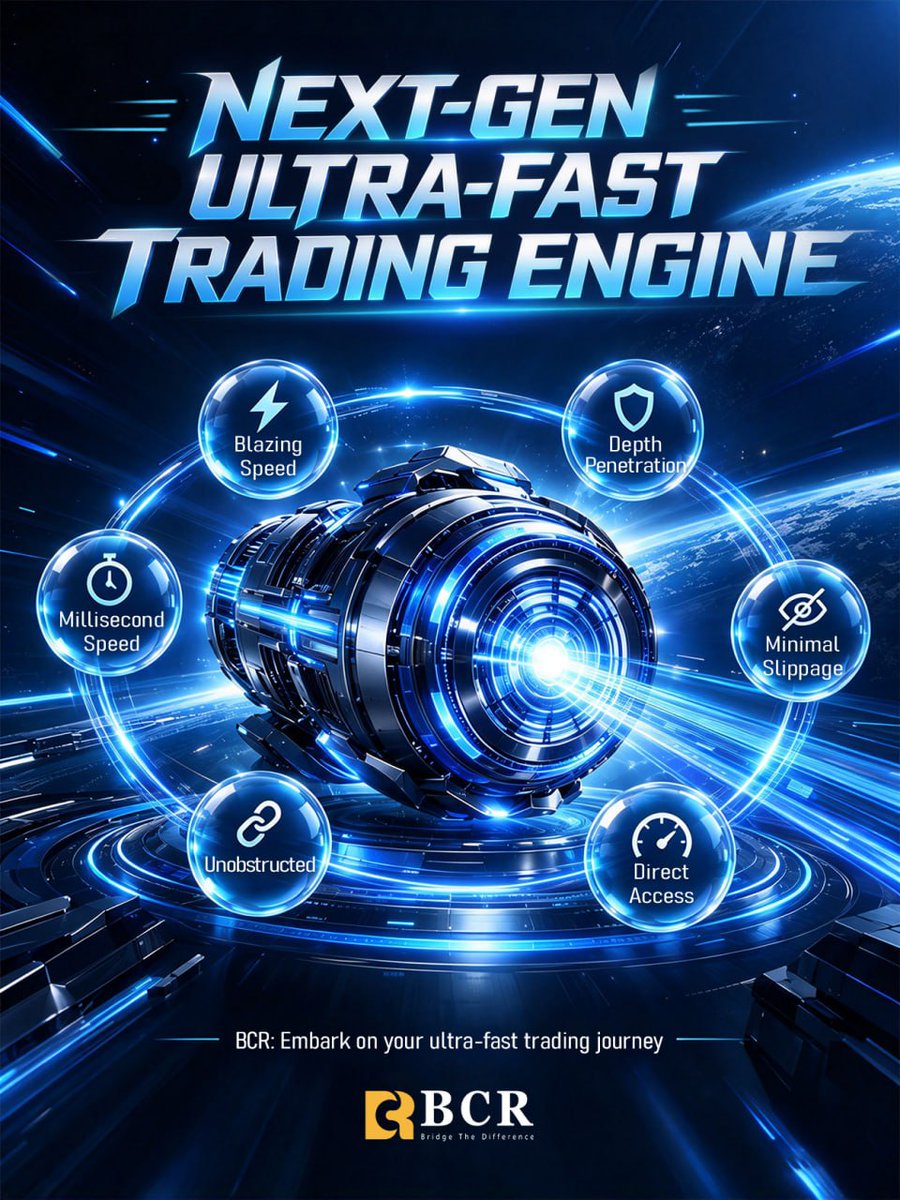 bcrmarketnews's tweet photo. Next-Gen Trading Engine
Next-Gen Ultra-Fast Trading Engine. Blazing speed + Minimal slippage + Direct access. Embark on an ultra-fast trading journey with BCR 🚀⚡

#thebcr #bcrTrading #bcrGlobal