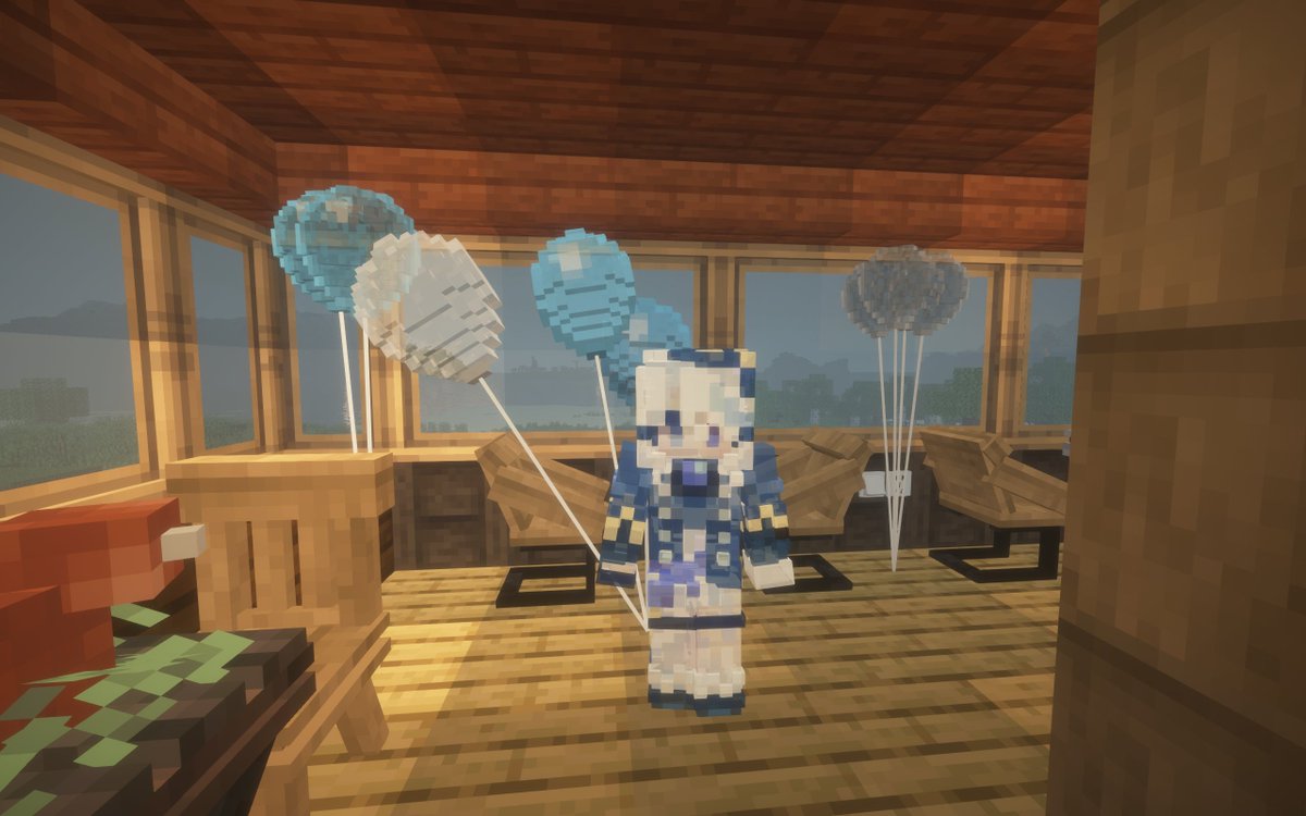 evaflatable's tweet photo. @oblivion_summer shimmering animations is just the shader lol. I guess you can attach multiple balloons to your character. It's in 1.21.1 fabric but it's my own mod hahahaha https://t.co/QE7lS2CAEQ