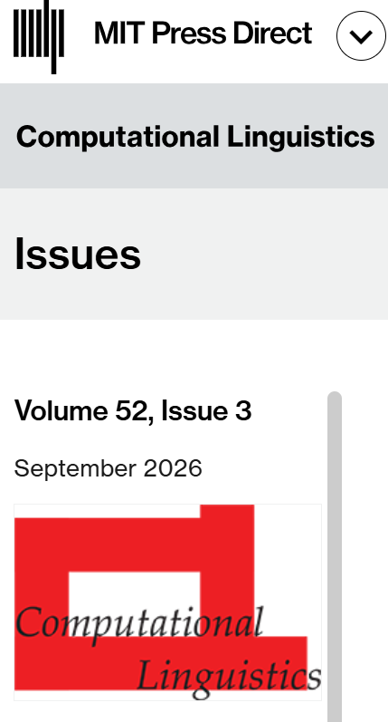 CompLingJournal's tweet photo. The latest issue of the Computational Linguistics Journal is out: https://t.co/pyiGHQMX5d #CLJournal #NLProc #NLP https://t.co/RP30Uhs2U2