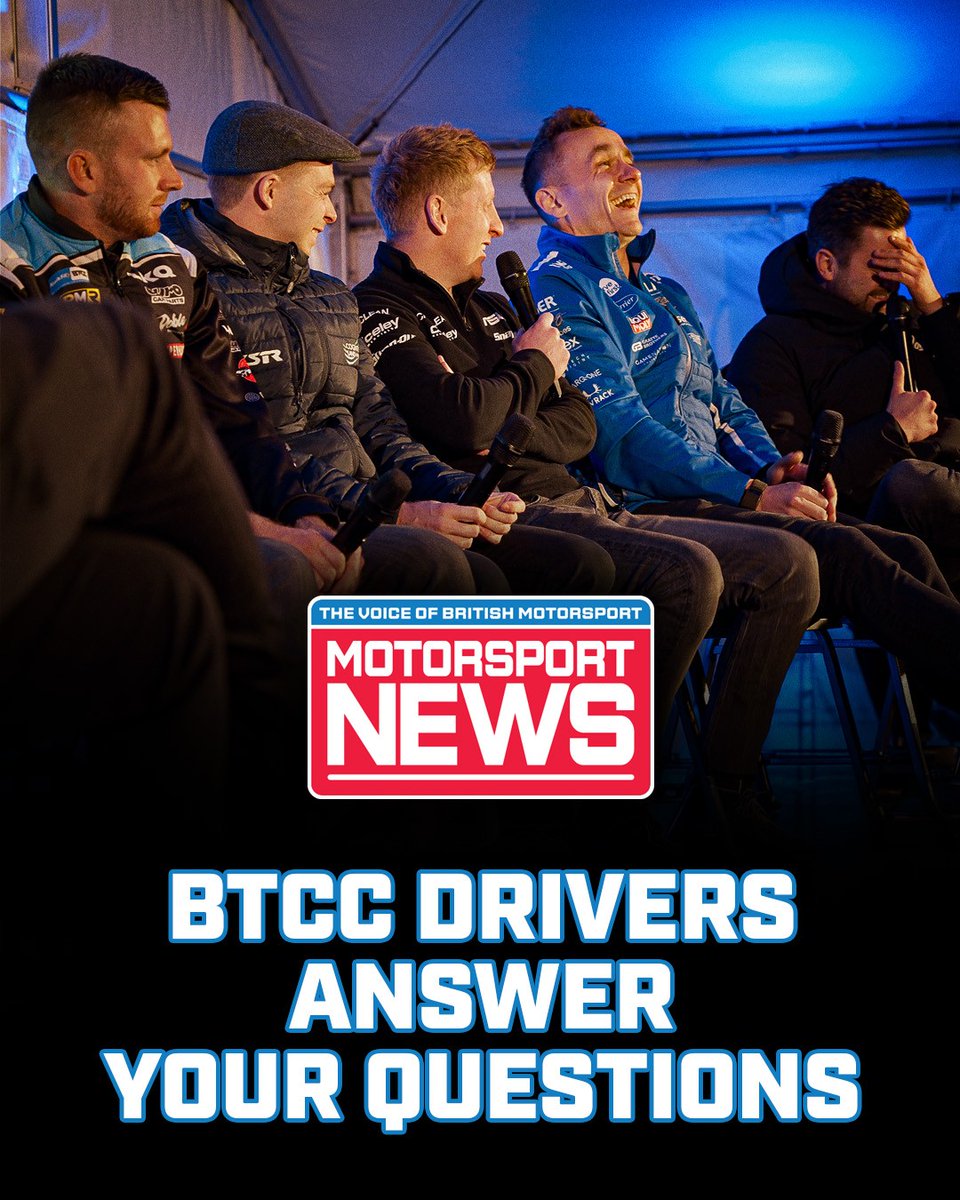 MNmotorsport's tweet photo. Need some entertainment for a rainy Tuesday afternoon? 🏁

We recently put some questions to @BTCC racers Mikey Doble, Charles Rainford, Adam Morgan, Aron Taylor-Smith and Daniel Rowbottom 🎤

Some lively answers from a fun evening 👇

🔗 https://t.co/GhglW1vdLP https://t.co/CtZeY4s317