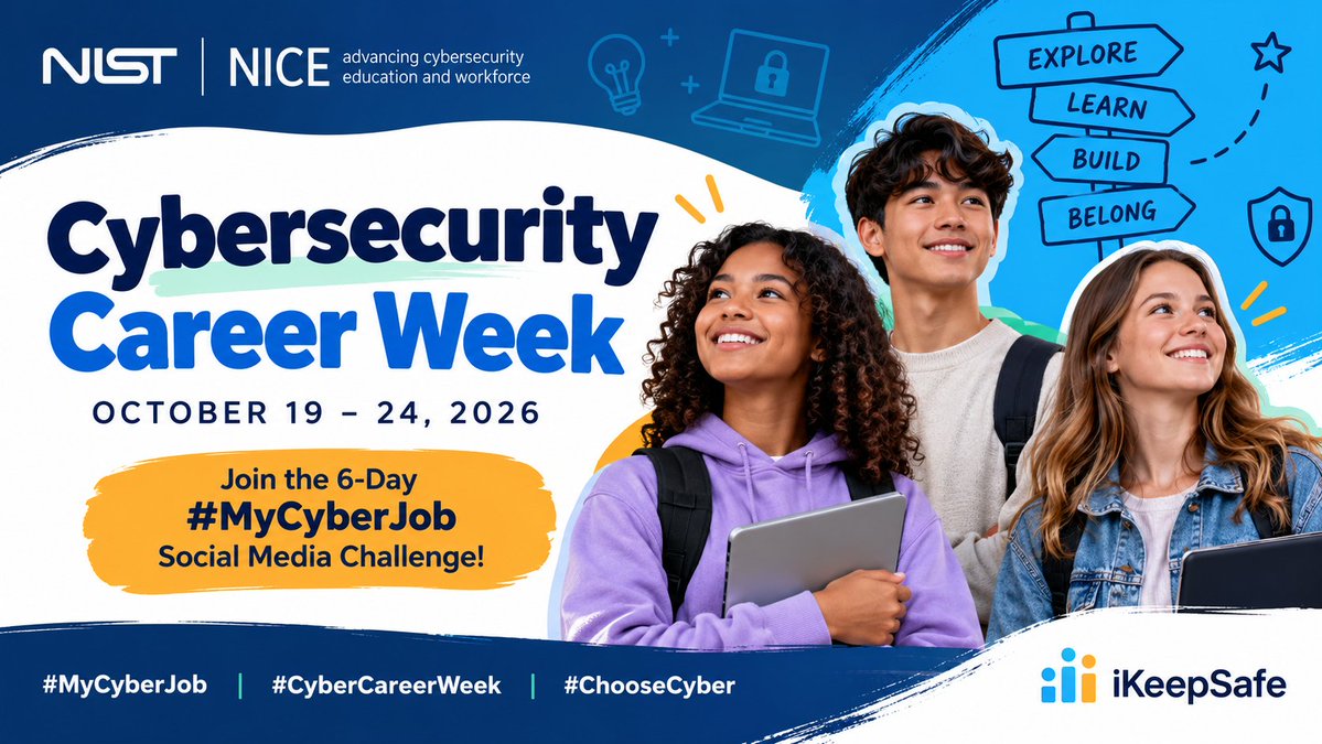 iKeepSafe's tweet photo. 🔐 Day 2 of #MyCyberJob!

Every cybersecurity career starts with a spark of curiosity. At iKeepSafe, we're helping K–12 students explore the possibilities.

What inspired YOUR cyber career? 💻

@NISTCyber #CyberCareerWeek #ChooseCyber https://t.co/ii1ruYNMg0