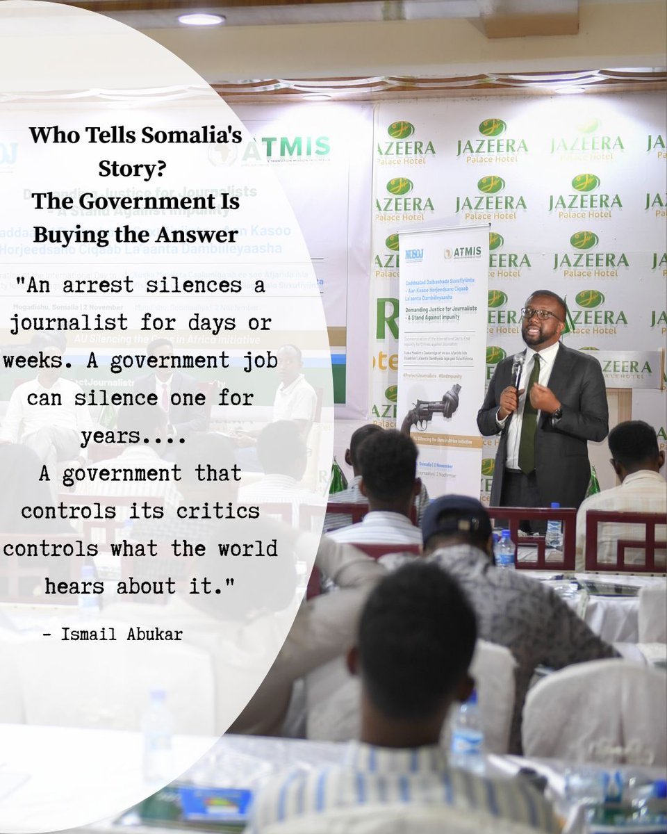 Pambazuka_News's tweet photo. "An arrest silences a journalist for days or weeks. A government job can silence one for years." – Ismail Abukar @Ismailabukar_ 
https://t.co/GNb8YDiFo1
#Somalia #PressFreedom https://t.co/4bDsShTnAY
