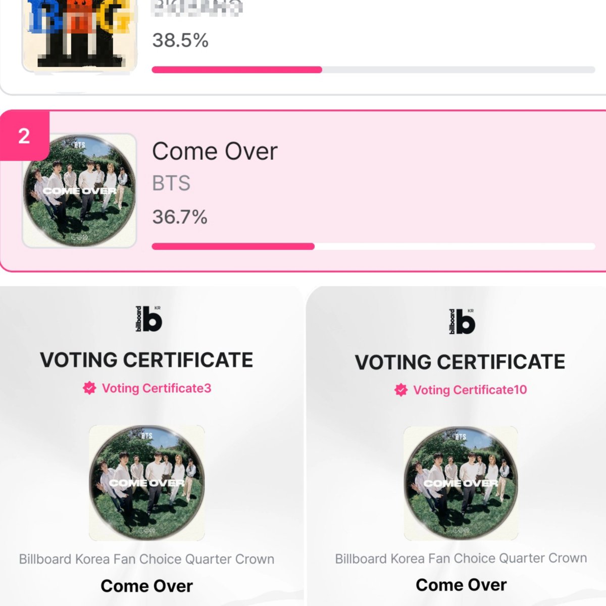 admirevjungkook's tweet photo. Vote for “Come Over” in Billboard Korea Fan Choice Quarter Crown! Unlimited voting is available, with each vote costing only 3 MplePoints. Voting ends on October 25 at 23:59 KST, only 5 days left. Let’s vote and win another award for BTS

—> https://t.co/okmkjB0uoE https://t.co/uHr6UgRNzj