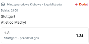 Lucaxx95_'s tweet photo. Mecz: Stuttgart - Atletico Madryt
Propozycja typu: Stuttgart przedział goli 1-3
Kurs: 1.34
Bukmacher: @SuperbetPL
#LigaMistrzow #LM #ChampionsLeague #UCL #Bet #Typ #typy #stuatl #stuttgartatleti https://t.co/IH4JFndf7N