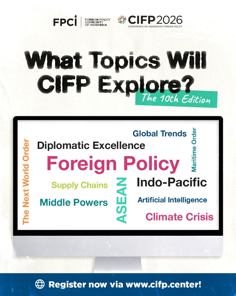 fpcindo's tweet photo. Curious about what we’ll be exploring at CIFP 2026? 

CIFP brings together foreign policy stakeholders to exchange ideas and engage in thought-provoking discussions on the issues shaping our world today. From foreign policy to artificial intelligence, there’s so much to discover!

Don’t miss the chance to explore these timely topics and hear from experts at the 10th Edition of CIFP on Saturday, 21 November 2026.

Register for free at https://t.co/8DHCe1wRoQ!