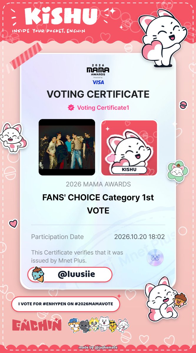 luusieerawrr07's tweet photo. i vote for #ENHYPEN on #2026MAMAVOTE https://t.co/p6dmtTJlEj
