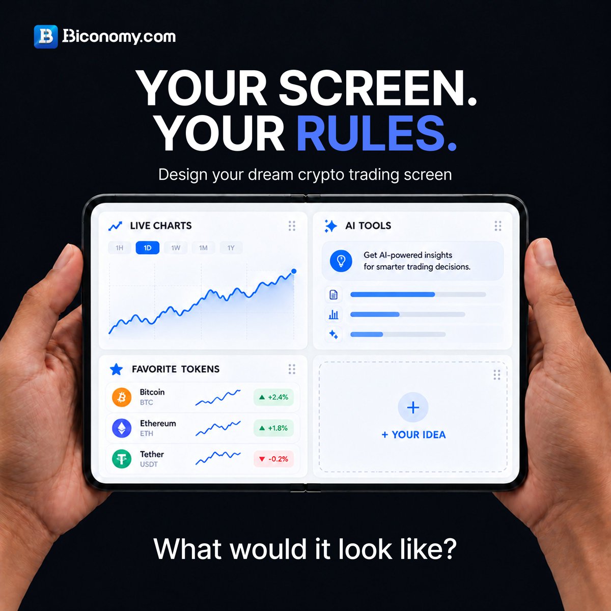 BiconomyCom's tweet photo. 🎨 https://t.co/ZSGEqcQAS1 IT YOUR WAY! 💙

Your screen. Your rules. Your crypto world! 🚀

If you could design your dream crypto trading screen, what would it look like? 👀

📈 Live charts?
🤖 AI trading tools?
💰 Your favorite tokens?

🎮 How to Join:
➡️ Follow @BiconomyCom + Like & RT
➡️ Share your creative design in the replies
➡️ Tag 2 friends

🎁 10 lucky winners will share 1000 USDT!

⏰ Duration: 12 Hours Only! ⏳

#BiconomyCom #Crypto #DesignChallenge #Giveaway