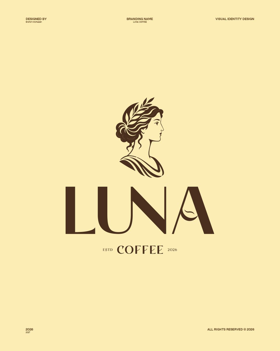 ibrahim_mohasen's tweet photo. @TactusDe1 مشاركتي في المسابقة 
تصميم شعار وهوية بصرية لعلامة قهوة LUNA، برؤية كلاسيكية أنيقة تستلهم رمزية القمر وتترجمها إلى هوية تحمل طابعًا فاخرًا وخالدًا. https://t.co/l02oai3VtI