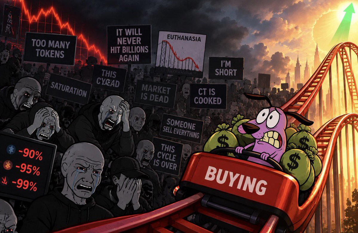 nvmJa_y's tweet photo. when CT starts screaming saturation, posting euthanasia rollercoasters, flexing shorts and doomposting about how nothing will ever run again, pay attention.

that’s when you start load up on anything with real potential.
maximum despair is often where the best opportunities hide. https://t.co/atFpSZv0c3
