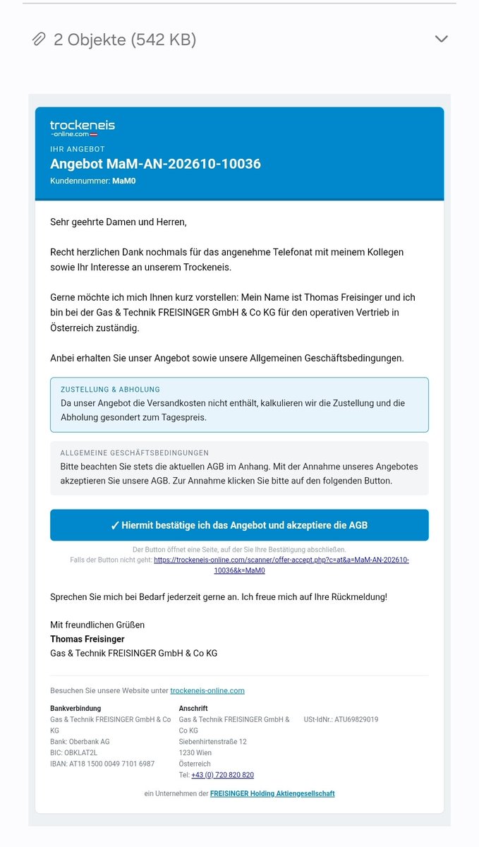 VulkanV's tweet photo. die Angebotslegung der Division #Trockeneis wurde nun "etwas" verbessert....
#FREISINGERholdingAG https://t.co/fIfy5lUfAz