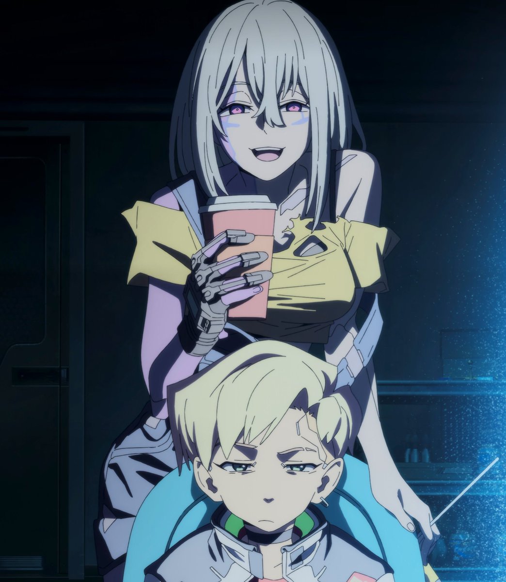 Bakuhydra's tweet photo. Jessie straight silver-white hair and striking pink eyes.

#CyberpunkEdgerunners2 https://t.co/UGzPWWjp0D