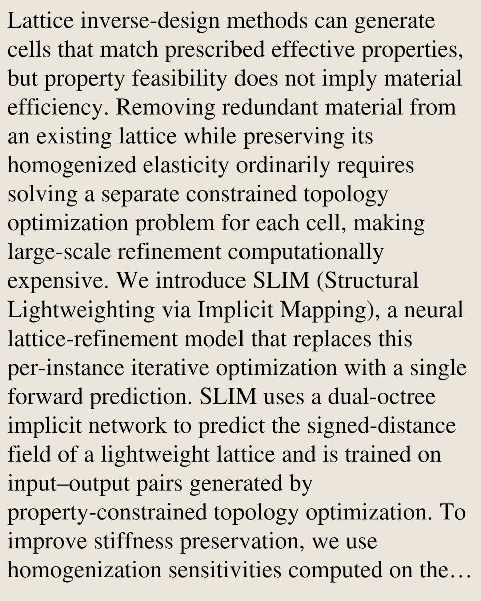 Animation's tweet photo. SLIM: Learning an Operator for Material-Efficient 3D Lattice Refinement

Yueze Zhu, Yu Xing, Tianyang Xue, Peng-Shuai Wang, Jikai Liu, Haisen Zhao, Lin Lu
https://t.co/GMfHTtFZFA [𝚌𝚜.𝙶𝚁] https://t.co/qiYwSZZCur