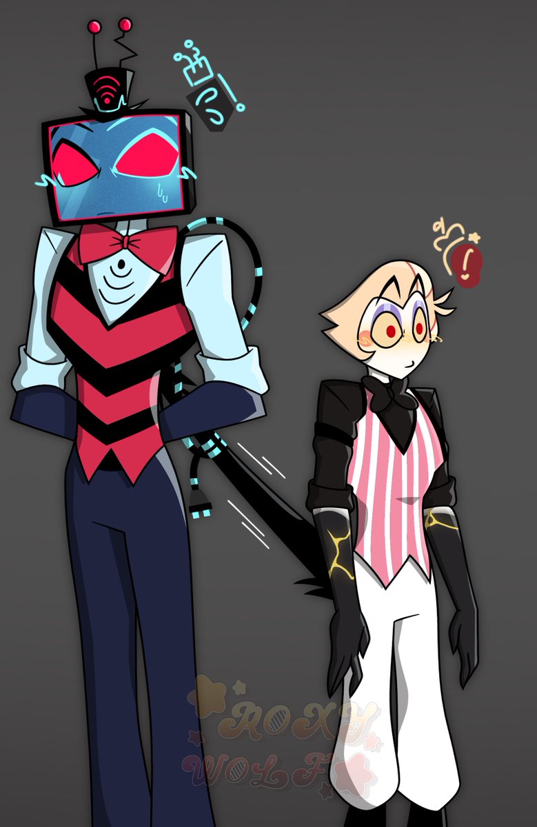 R0xxyW0lf's tweet photo. #staticappleweek2026 DAY 2 - Wires and Tails! 

For today we have Staticapple with a side of tail pulling and a squeeze of flustered Vox and Lucifer. 😍📺🍎

#staticapple #applestatic #appletv #hazbinhotel #hazbinhotellucifer #hazbinhotelvox #lucifermorningstar #vincentwhittman https://t.co/IesndgVw1r