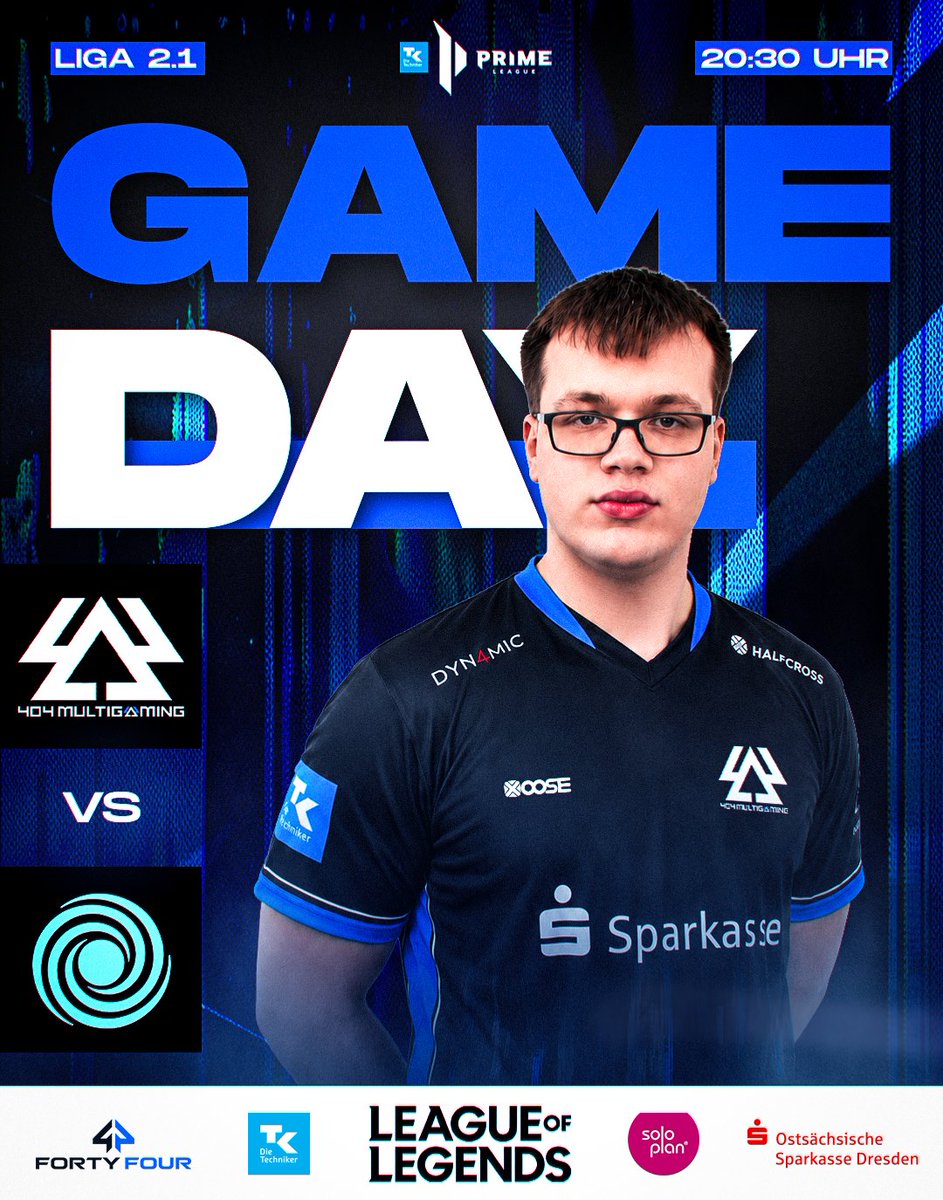 404_Multigaming's tweet photo. Spieltag 2 in der @PrimeLeague - es riecht nach dem ersten #404WIN! 👃👀

⏰20:30 Uhr, BO3
🆚@mt1_esports

🔼@ArneWinter6
🔁@Raydiolol
▶️@SunatchiLoL
🔽@Petersen_lol
🛡️@Siegfried_lol

🔴 LIVE auf https://t.co/HbN4RJBKlS

#LIMITSNOTFOUND #404MG #PrimeLeague #Dresden https://t.co/EDACcNl1ll