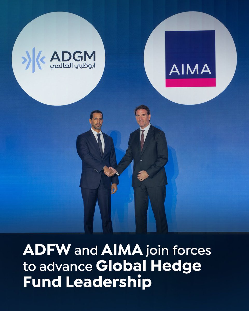 ADFinanceWeek's tweet photo. The Alternative Investment Management Association (AIMA) returns as a partner of Abu Dhabi Finance Week, with the signing of a Memorandum of Understanding (MoU) to further strengthen collaboration with the global hedge fund industry.
 
The partnership will bring the AIMA Global Hedge Fund Leadership Platform to ADFW 2026, convening hedge fund founders, CEOs, CIOs and institutional investors for high-level discussions on emerging investment opportunities, industry developments and the future of alternative investments.
 
The collaboration reinforces Abu Dhabi's growing position as a global financial centre and ADFW's role in connecting international investment leaders and institutions.