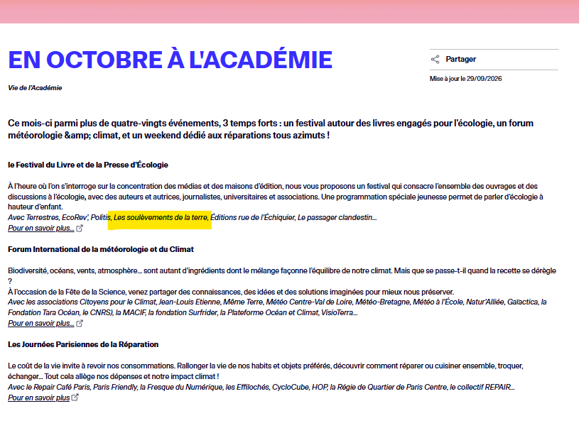 mtwit75's tweet photo. La mairie de Paris accueille régulière à l'Académie du Climat le mouvement Les Soulèvements de la Terre, qui se félicite de "la puissance du soulèvement du 17 octobre". On apprend aussi aujourd'hui que le principal suspect de l’incendie de l’hôtel de ville de Limoges fréquentait ce groupuscule.