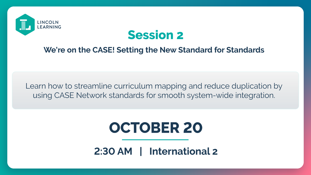 LincolnLearning's tweet photo. Lincoln Learning is bringing three sessions to DLAC Ignite!

From AI Experimentation to Responsible Implementation | 9:30 AM
We're on the CASE! | 2:30 PM
From Intervention to Infrastructure | 3:00 PM

Visit Booth #304 all week.
Atlanta, GA | October 19–21

#DLACIgnite #DLAC2026 https://t.co/jJNSJjfDnu