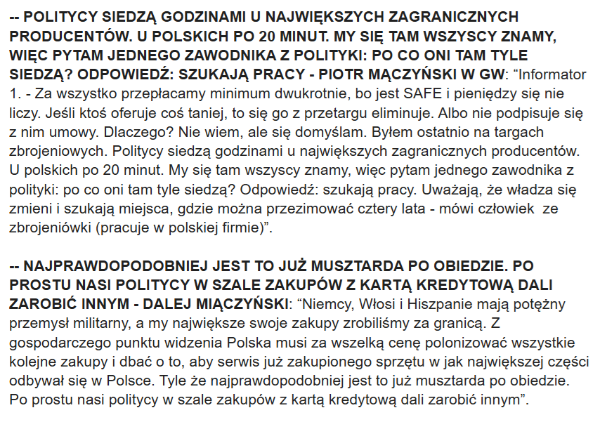 lukaszygadlo's tweet photo. W Gazecie Wyborczej jest artykuł z którego wynika, że: 
- rząd lekką ręką przepłaca za sprzęt wojskowy bo jest dużo pieniędzy https://t.co/eUnwQENx97 z SAFE
- Rząd realizuje zakupy u zagranicznych producentów
- politycy siedzą u zagranicznych producentów godzinami, załatwiając sobie stołki na przyszłość! 
To sprawa dla CBA! 
https://t.co/XqDpg3suhg