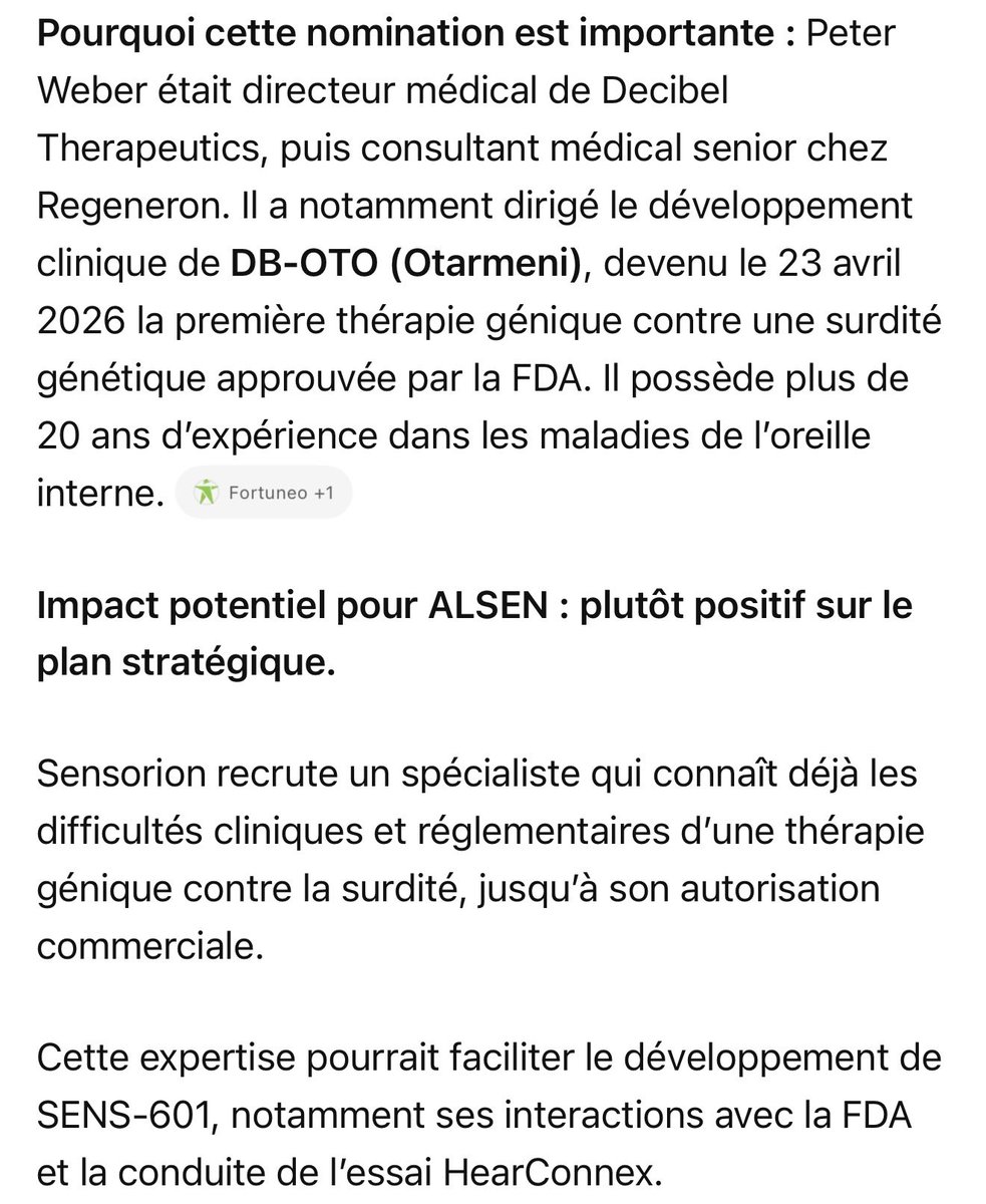 rypto's tweet photo. @forzammassa #SENSORION $ALSEN Je ne vends rien avant une réussite clinique concrète. Et avec le recrutement de Peter Weber nous en prenons le chemin. https://t.co/teQzXMEKIb