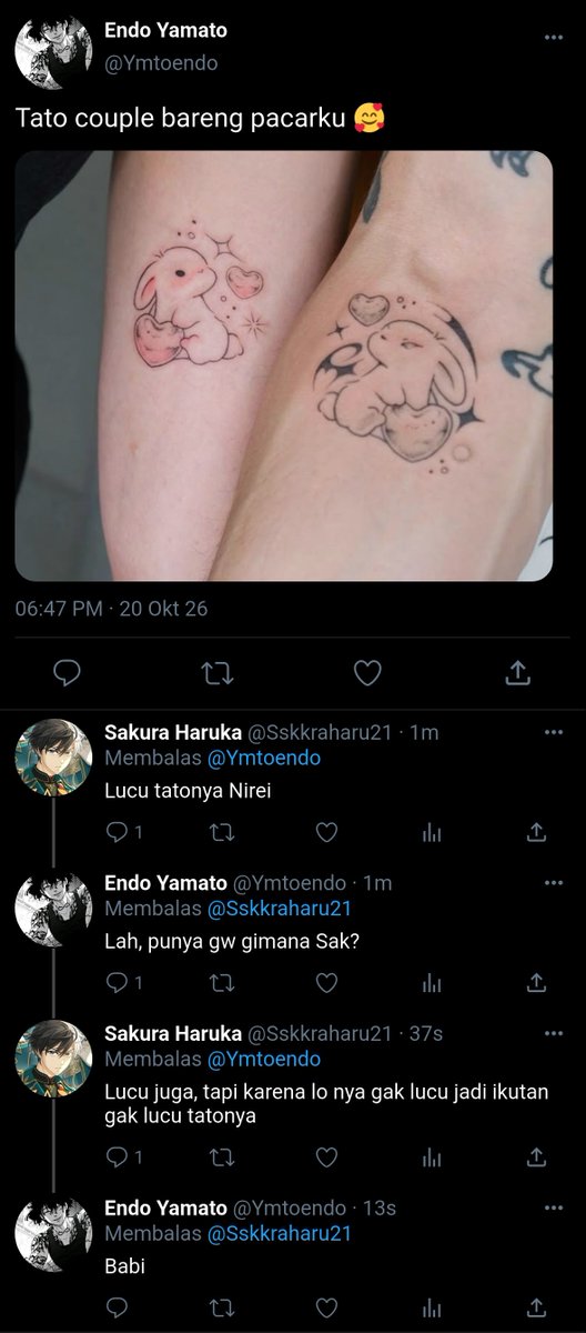 abCdeGGiu's tweet photo. #Endonirei Onetweet AU— Couple tattoo. https://t.co/7GvNFQVi00