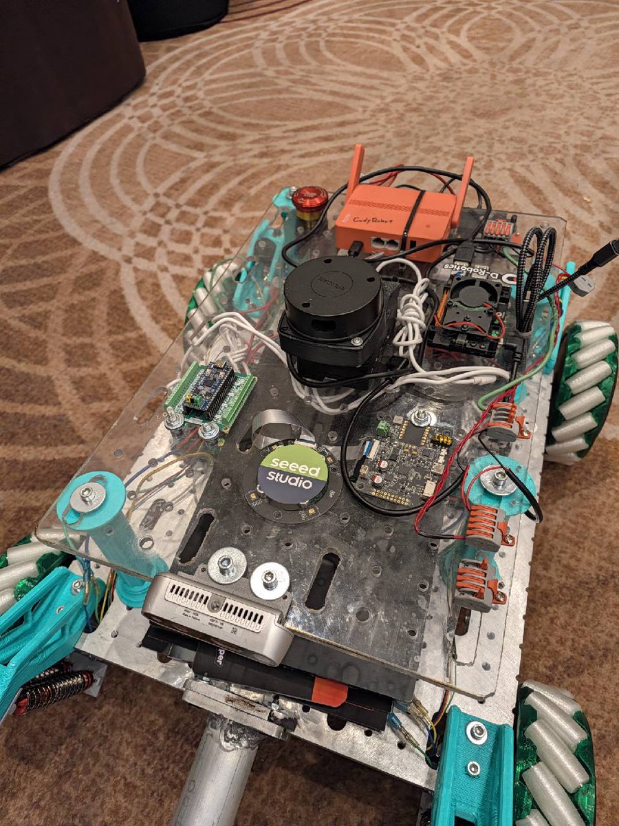 seeedstudio's tweet photo. 🤖📦Did you spot this little robot helping move things between booths at ROSCon 2026 in Toronto?

Meet BETL, a personal robotics project by Isaac Doubek (IG: @ rustedfriend), featuring #reSpeakerFlex as its audio input module. From hotel-room soldering to real-world action on the show floor — that's maker spirit!

🔮 More to look forward to?
BETL's shell design is taking shape, starting with a physical scale model.
More iterations, navigation, and autonomy could be on the horizon!

Excited to see what's next for BETL! 🚀

🛒reSpeaker Flex: https://t.co/bsCTSmd4nR

#SeeedStudio #reSpeaker #reSpeakerFlex #MicrophoneArray #XMOS #VoiceAI #SoundAI #EdgeAI #EmbeddedAI #EmbodiedAI #XMOS #Robot #Robotic #VoiceInterface #SmartEarforEmbodiedAI #TheAIHardwarePartner