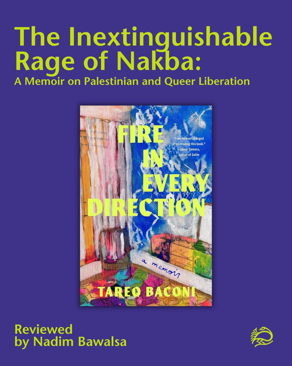 PalStudies's tweet photo. In this review of Tareq Baconi's memoir, Nadim Bawalsa describes Baconi's striking alignment of his experience as a Palestinian in exile with his journey to queer liberation.

Fire in Every Direction, Bawalsa argues, is a tribute to the queer Arab, to anguished millennials, to Amman, and to every Palestinian struggling with the rage of injustice. Palestinian exile, as Baconi vividly shows, is ongoing Nakba and, until liberation, it is fire in every direction.

Read it on our latest issue of the Jerusalem Quarterly.
https://t.co/M75jEDRfEE