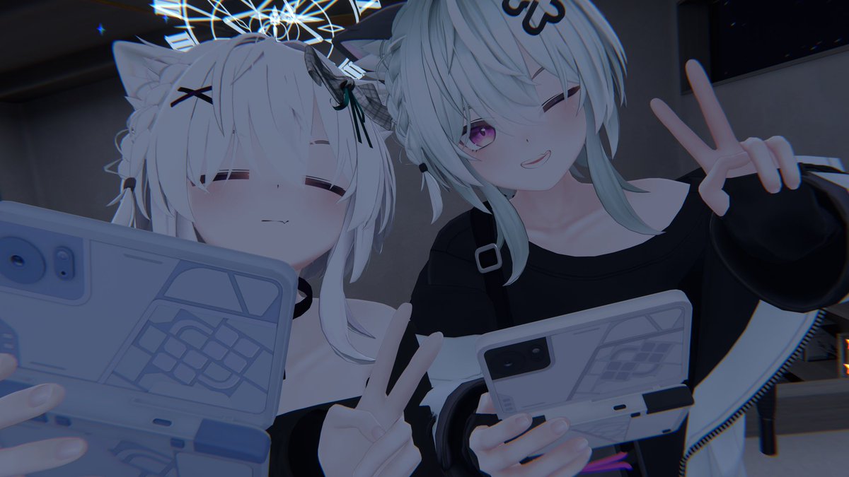 el002iv's tweet photo. 昨日フレンドさんのとこにいたキリサメくんとツーショット！携帯ゲームを持ち寄るのはやはり趣があるね... https://t.co/3yDx4X6d46