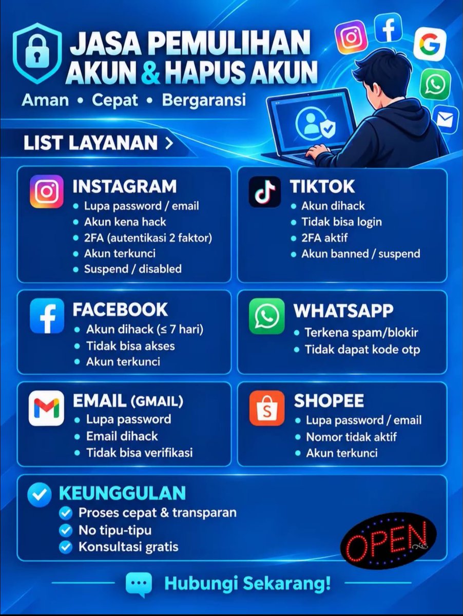 duavcu's tweet photo. Menyediakan Jasa Pemulihan Akun, Hack Akun, Hapus Akun, Sadap WhatsApp &amp; Lacak Lokasi | Instagram | Facebook | Tiktok | Tele &amp; Lainnya✨

= Akun Terhalang Kode login / A2f
= Akun Terkunci / Di Hack
= Akun Yang di Tangguhkan / Akun Terblokir
#zonaduit #zonaduit #jasapemulihan https://t.co/QNYDY7FkJB
