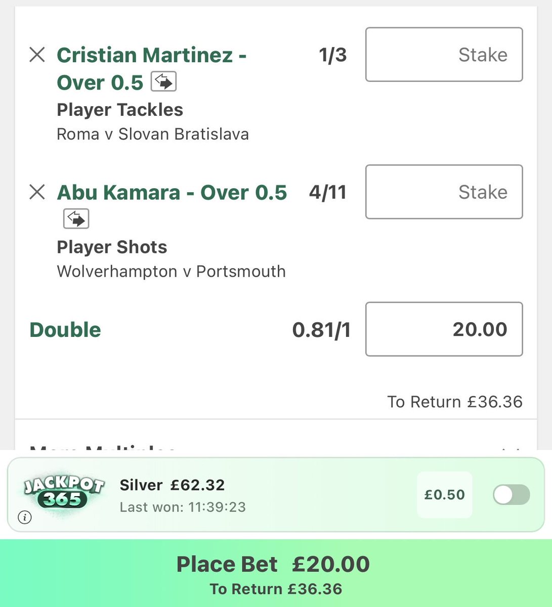 ThinkProfitBets's tweet photo. Wolves vs Portsmouth

Roma vs Slovan Bratislava

Abu Kamara Shots: 
2, 1, 3, 0, 2, 3, 3, 1, 3, 1, 1, 3

Over 0.5 in 11/12 ✅
Over 1.5 in 7/12 ✅

Cristian Martinez tackles:
0, 1, 0, 2, 5, 2, 3, 2, 1, 4, 2

Over 0.5 in 9/11✅
Over 1.5 in 7/11 ✅

@StatsHubCom 🤝

❤️if you’re on!❤️ https://t.co/LHZSBi1PNf