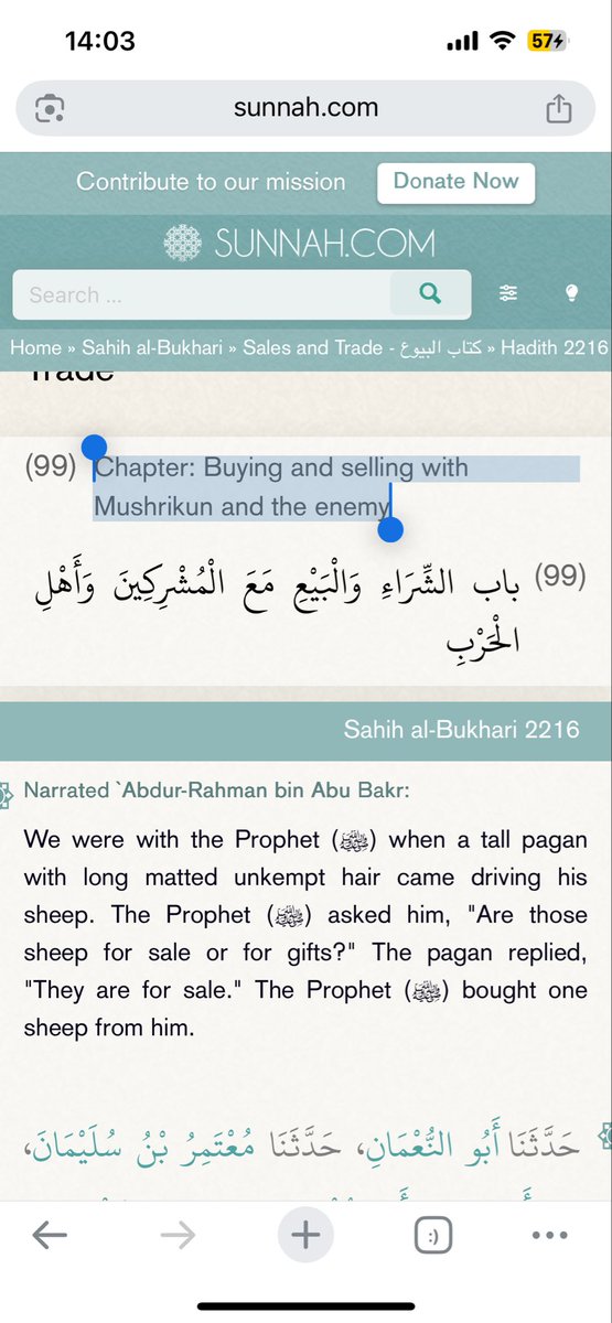 abdalbaaaqi's tweet photo. @ulamasuu @zaudzarosh So what do you say about this under bukharis chapter “Chapter: Buying and selling with Mushrikun and the enemy” [Sahih Bukhari 2216]? https://t.co/AtEOQBuJzq