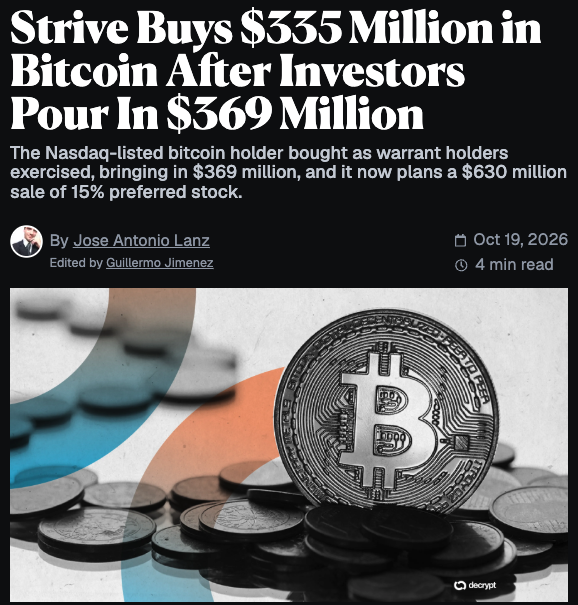 Tyler_Did_It's tweet photo. The Morning Minute (10.20)

⏰Top News:
-Crypto majors are slightly red as oil soars to local highs; BTC at $81.5k
-JP Morgan calls for 10% annual BTC returns, higher than stocks, REIT & gold
-BTC ETF inflows reach $526M in biggest day in a month
-Papertrade announces major change, PAPER nontransferable + uncapped
-Hyperliquid Policy Center asks SEC for clarity on airdrops and buybacks

🌎 Macro Crypto and Markets
-Crypto majors are slightly red; BTC -0.75% at $81.5k; ETH -1% at $2,380; SOL even at $104; HYPE -1% at $78; ZEC +1% at $1,140
-Top alt movers include WLD (+9%), TIA (+7%), Stable (+6%) and ZRO (+4%)
-Oil +6% at $109; Gold -0.4% at $4,140
-Stock futures are mixed as oil jumps; DOW +0.1%, Nasdaq -0.6%

-The Mt. Gox trustee pushed its repayment deadline to October 31, 2027, a fourth consecutive one-year delay

-JPMorgan brought its JPM Coin deposit token to Ethereum for institutional clients

-JPMorgan Asset Management included bitcoin in its long-term return forecasts for the first time, projecting a 10% annual base case over the next decade against 7.5% for U.S. large-cap stocks and 5.5% for gold

-BlackRock filed for a buffered Bitcoin ETF that would absorb roughly the first 10% of losses in exchange for a capped upside

-Mastercard launched Stablecoin Security, a tool that scores stablecoin payments for fraud, scam and sanctions exposure before funds move onchain

-XRP Ledger developers published a second amendment to fix the lending protocol before the first one ever activates

Corporate Treasuries & ETFs
-The Bitcoin ETFs saw $527M in net inflows on Monday; the ETH ETFs lost $103M in net outflows
-Strive bought 4,045 BTC for about $335 million at an average of $82,803 between October 12 and 16, lifting holdings to 36,818 BTC and funding the purchase with $369.2 million from warrant exercises
-Strategy bought 267 BTC for $22.1 million while repurchasing $193.1 million of STRC preferred
-Tom Lee’s Bitmine added 12,535 ETH worth about $30 million to reach 6,041,481 ETH, or 4.9% of all Ethereum, putting it 99% of the way to the 5% target

Meme Coin Tracker
-Meme leaders were mostly green; DOGE +1%, SHIB -1%, PEPE +3%, PENGU +1%, TRUMP -1%, SPX +1%, Bonk +1%
-Robinhood chain leaders were mixed; Pons +2% to $179M; AI -5% at $75M; Cashcat -3% at $102M; Torch +60%, Schiffy +30% and LLL +68% led top movers
-Solana top movers included Borly +18x, Pokemon +73x and Dacity +30%; Ansem -10% at $90M

💰 Token, Airdrop & Protocol Tracker
-Papertrade led onchain protocols in revenue with $2.5M, followed by Pump Fun at $2.18M and then Hyperliquid at $1.92M
- Pump Fun rolled out gacha packs in its app, spanning categories like Pokemon, One Piece, Sports and Watches, with price points from $25 to $5,000 per pack
-Papertrade said it won’t make PAPER transferable because a tradable perp on the token would let an attacker short the protocol’s own solvency, while also rewriting its fee and minting rules
-The Hyperliquid Policy Center asked the SEC to write its airdrop position into the final rule so free tokens aren’t treated as securities along with 4 other requests

🚚 What is happening in NFTs?
-NFT leaders were mostly flat; Punks even at 31 ETH, BAYC -1% at 5.55 ETH, Pudgy even at 2.4 ETH
-Credits (+24%) and Stonkbrokers (+14%) led top movers