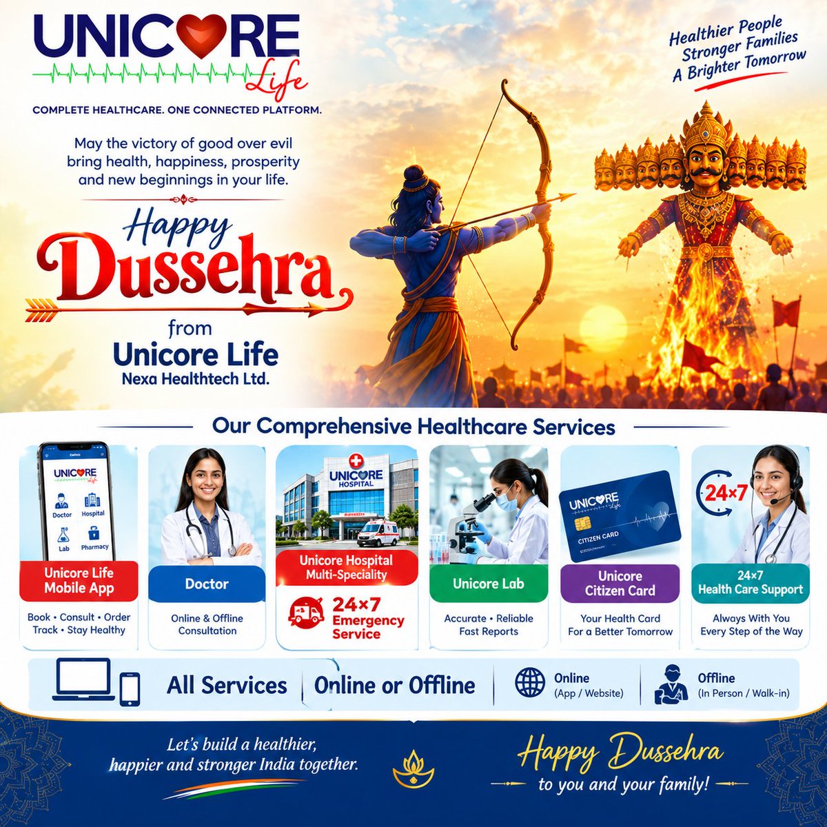 unicore_life's tweet photo. 🎉 Happy Dussehra from Unicore Life! 🙏✨

May the victory of good over evil bring you and your family good health, happiness, prosperity, and success. May this auspicious occasion inspire us all to embrace positivity, overcome challenges, and begin a brighter tomorrow. https://t.co/ZEx16Wg984
