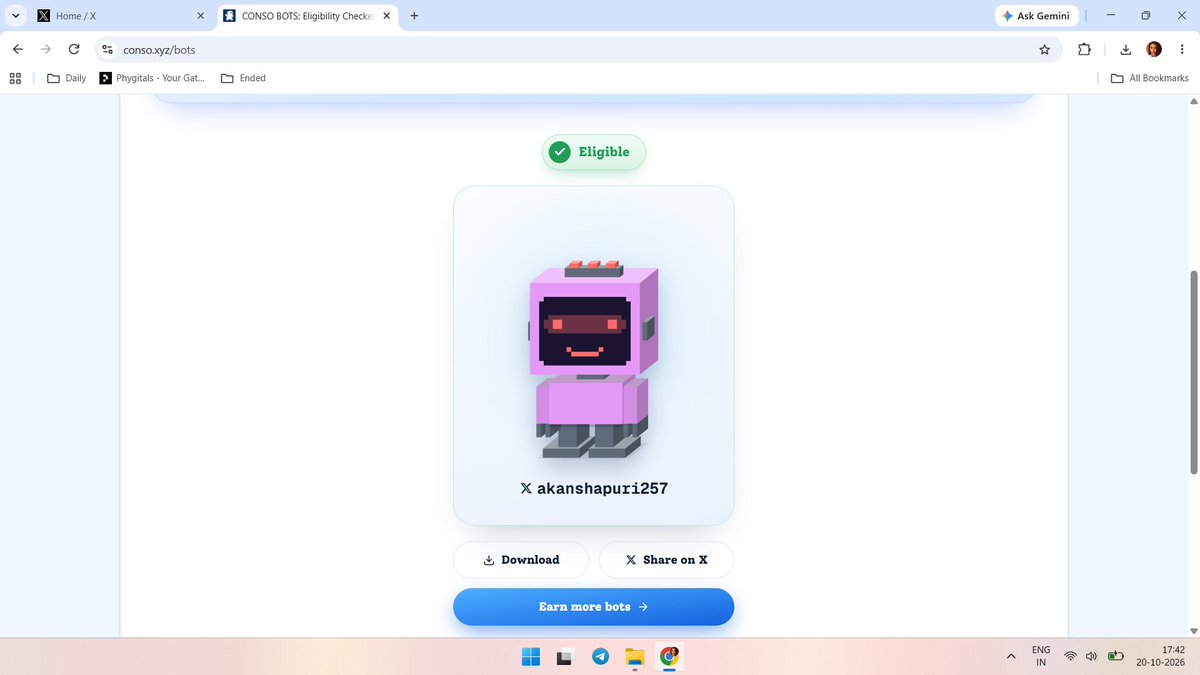 akanshapuri257's tweet photo. Easiest way to get Conso Bots for free. Intant money is here Just Tweet and engage and you get free Bots. Worth check in https://t.co/KA718MrFH3. Hassle free Work
Participate now Only few days Left 
#ConsoBots https://t.co/YMEKCiFfI7