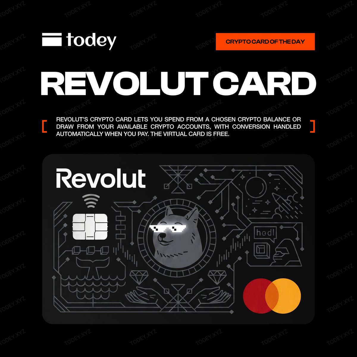 JoinTODEY's tweet photo. 💳 CRYPTO CARD OF THE DAY - REVOLUT

@Revolut Crypto Card converts your selected crypto balance into the payment currency when you spend. Create a free virtual card, choose which crypto to use, and pay with Apple/Google Pay.

Learn More
https://t.co/l3FiMy7LOY https://t.co/yNhCW387qk