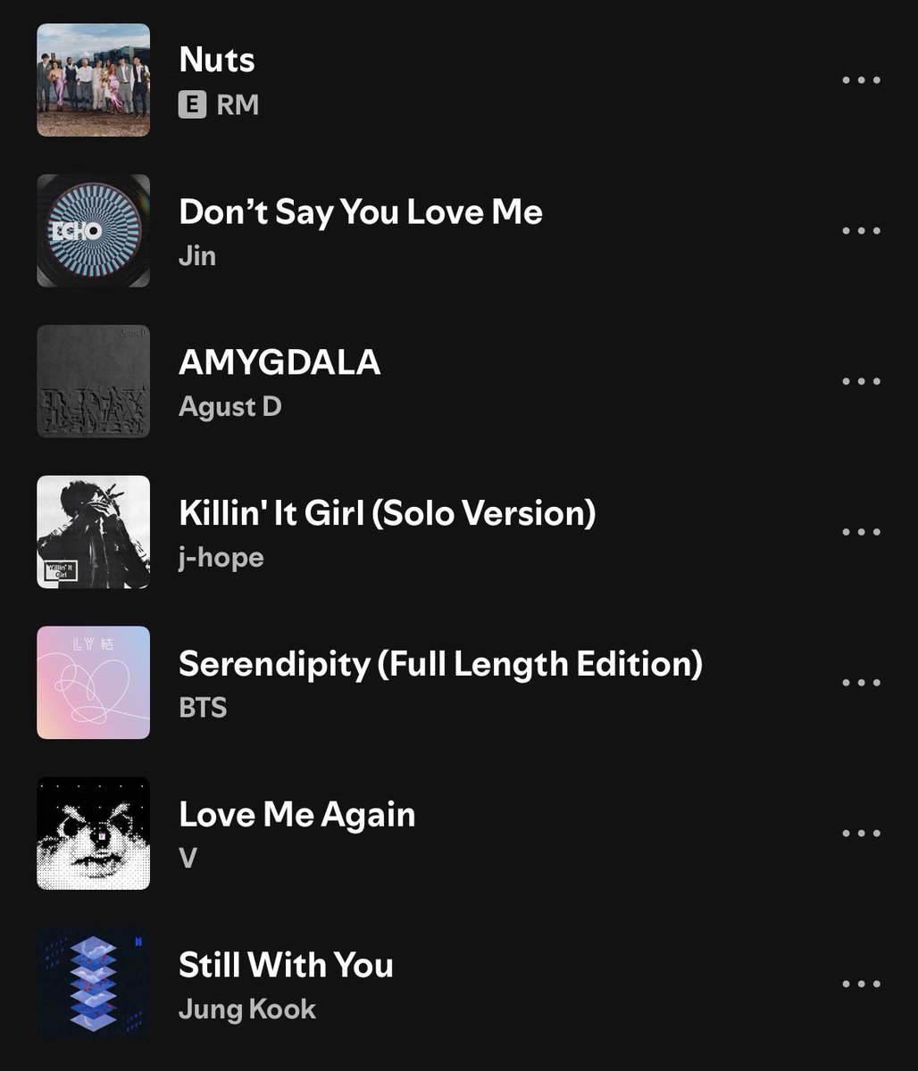iamsobangtanyk's tweet photo. fav solo song from each member!!! https://t.co/QEajRjEZI6