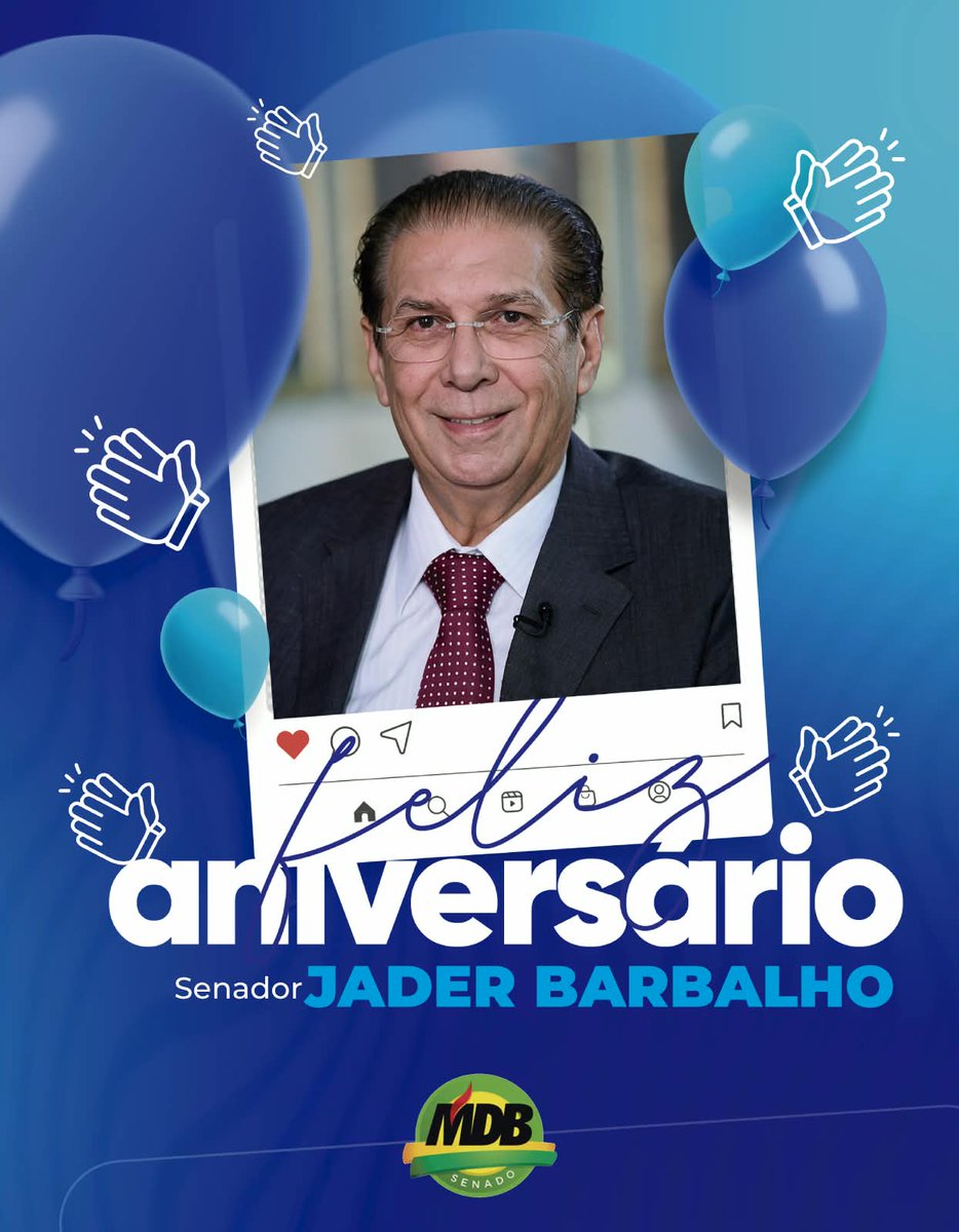 mdbnosenado's tweet photo. A Liderança do MDB no Senado deseja ao senador @jader_barbalho, do Pará, um feliz aniversário, com muita saúde e forças para continuar trabalhando pelo Brasil. 🎉🇧🇷
#MDB #MDBnoSenado #Aniversario #JaderBarbalho #Para https://t.co/zJdUApc3XL