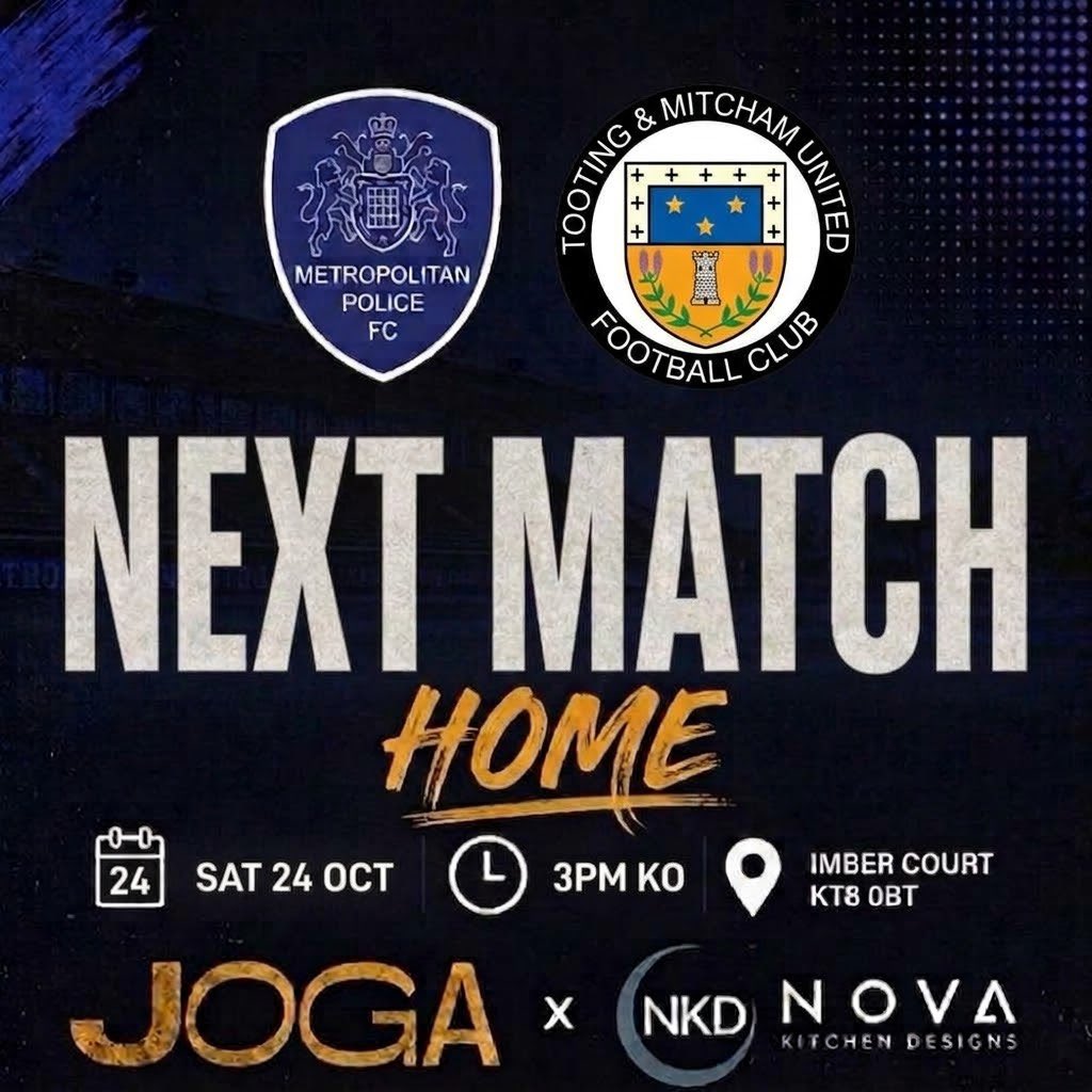 MetPoliceFC's tweet photo. UP NEXT 🔵⚽️🏡
The Blues Are At Imber Court On Saturday As We Welcome @OfficialTmufc 
📆 24/10/26
🏆 @ComCoFL 
⏰ 3PM KO
🎟️ £10 Adults, £6 Concessions, £3 U16, FREE U11
📍Imber Court (KT8 0BT) 
#UPTHEMET
@ComCoFL 
@NonLeagueCrowd 
@NonLeaguePaper 
@Love_non_league https://t.co/3uyo4fBzI8