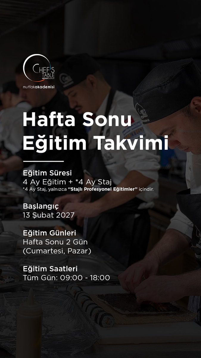 ChefsTableMutAk's tweet photo. 📢 Erken Kayıt Fırsatı!

Profesyonel Eğitimlerin
Sınırlı Sayıdaki Şubat Dönemi Erken Kayıt Kontenjanlarını Kaçırma! Hemen Kayıt Ol.
12 ay sonra ödemesi başlayan kredi imkânı ve alternatif ödeme seçeneklerinden yararlan.

☎️ 0212 258 8884
🔗 https://t.co/rhuwhPnfCZ
📍 İstanbul https://t.co/AONQKxU07d