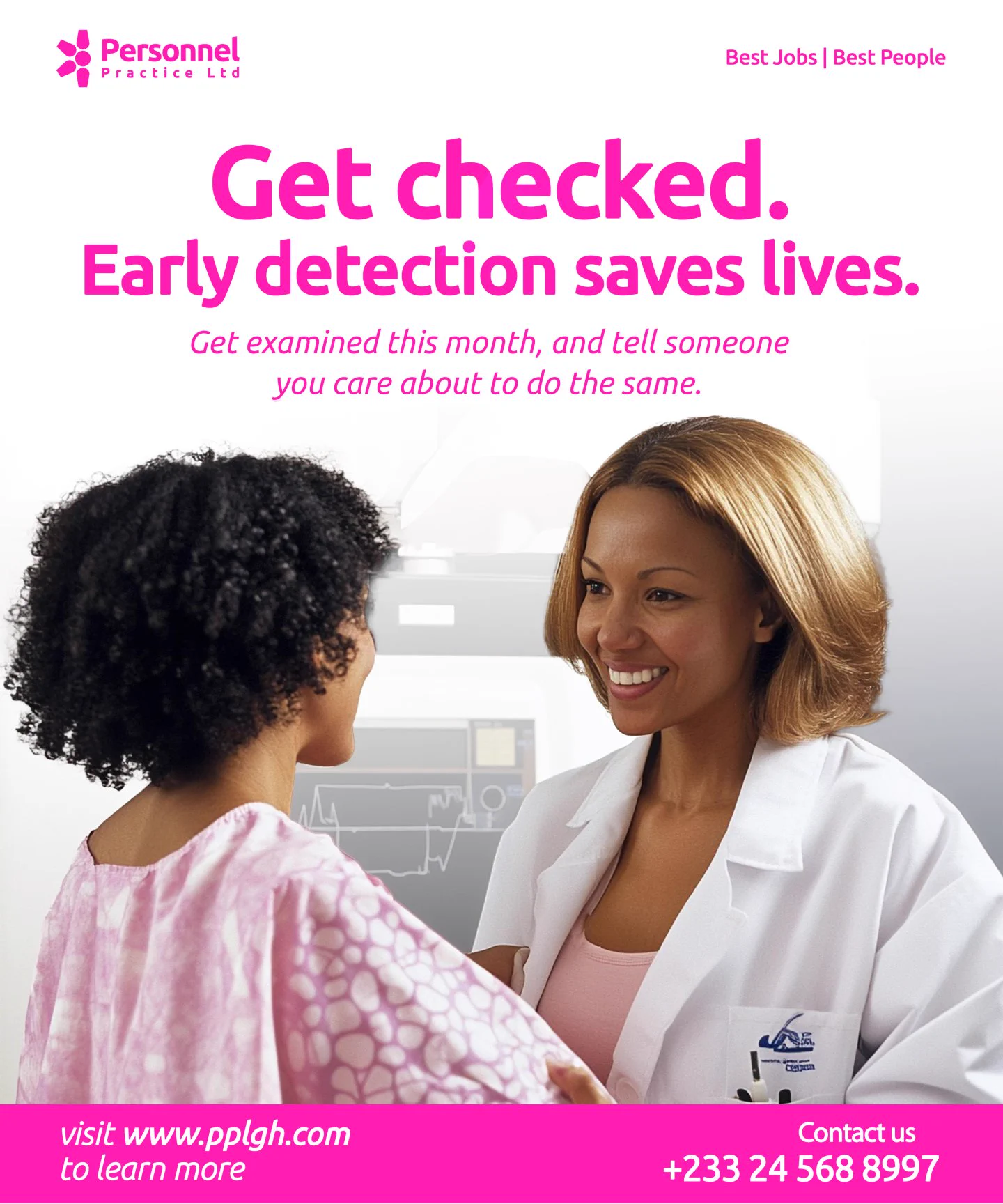 Breast Cancer Awareness Month post: Get checked. Early detection saves lives.