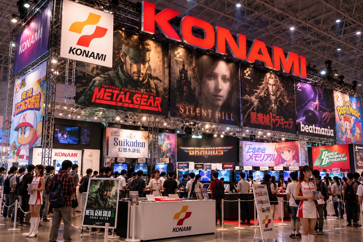 SakuyaGamers398's tweet photo. [問題]
平成の東京ゲームショーの風景に違和感のある令和のゲームの宣伝があります。
どこにあるでしょう？
[難易度]
ゲームを知らないとかなり難しい
#東京ゲームショー
#KONAMI https://t.co/0uA6m8dfzd