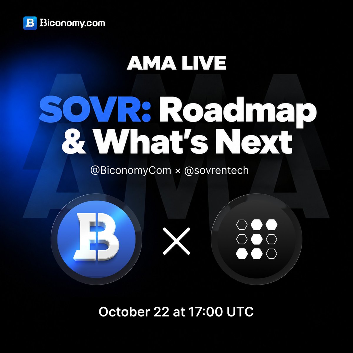 BiconomyCom's tweet photo. 🎙️ October 22 at 17:00 UTC — @BiconomyCom × @sovrentech AMA is coming!

Curious about $SOVR, its ecosystem, roadmap & what's next?

Join us live!
🎁 2,160 $SOVR · 40 Winners
• Follow + Repost → 20 × 30 $SOVR
• Best Questions → 10 × 56 $SOVR
• AMA Live Draw → 10 × 100 $SOVRN 

✅Set Space Reminder:
https://t.co/01a33sPcsg

✅Submit Form After AMA:
https://t.co/fY3MgqHdQ1

#BiconomyCom #SOVR #AMA