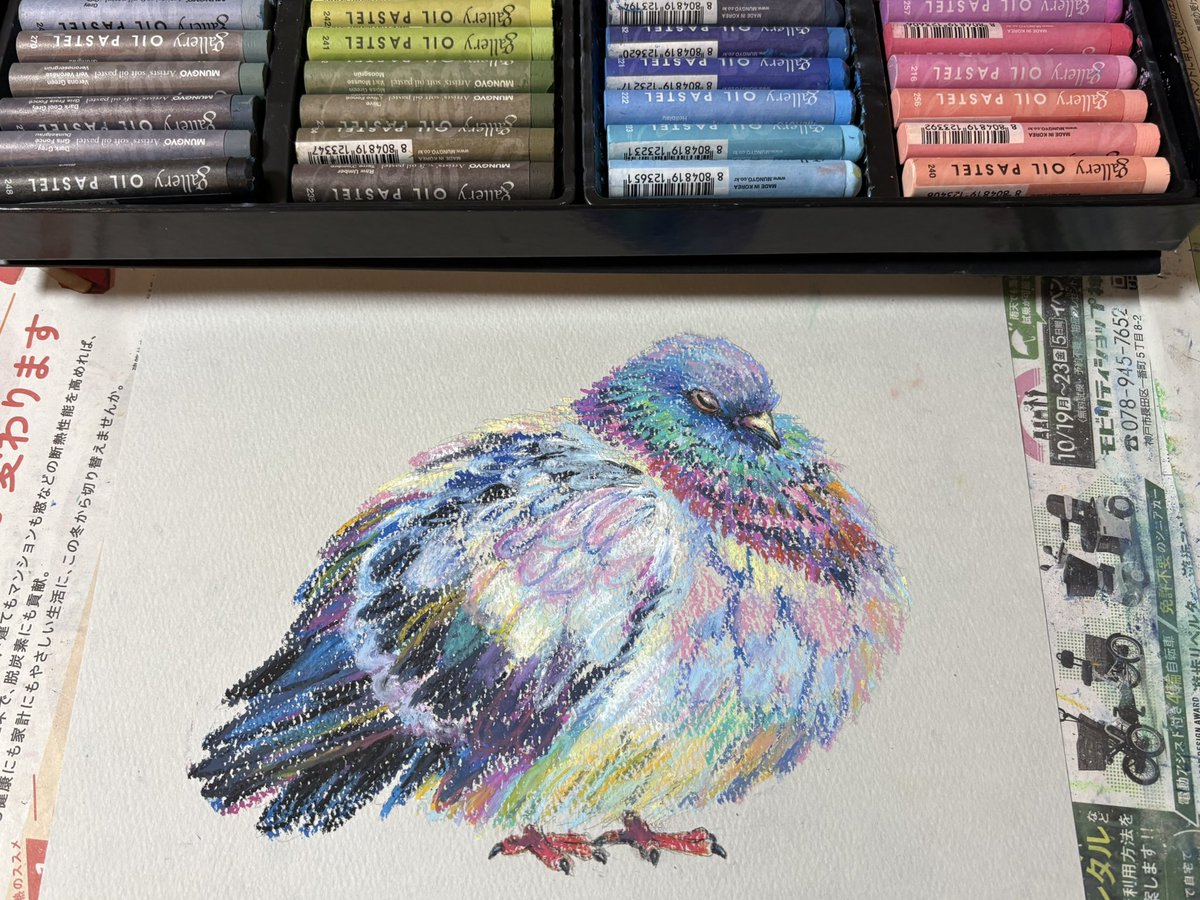 setsuna_k00's tweet photo. またオイルパステルで鳩さん描きました https://t.co/GfVeRuHsJU