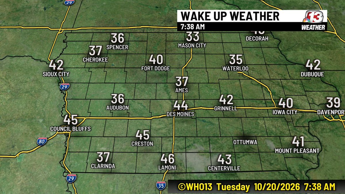 WHOWeather's tweet photo. WAKE UP WEATHER: Skies are clear and temperatures cool to begin Tuesday. #iawx https://t.co/RlNaIrDwAs